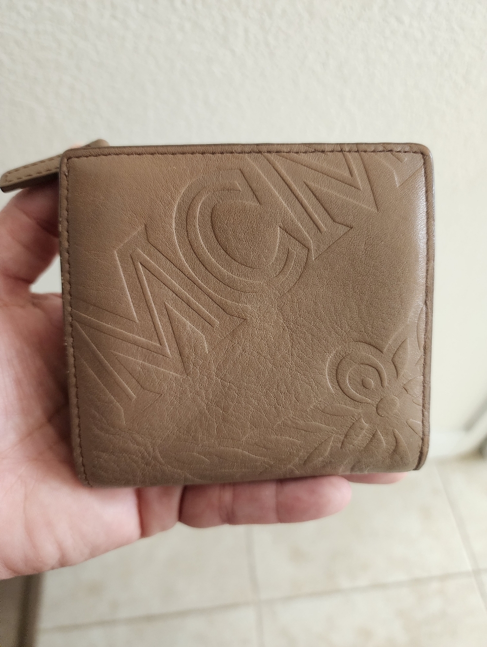 MCM Embossed Leather Wallet - Taupe